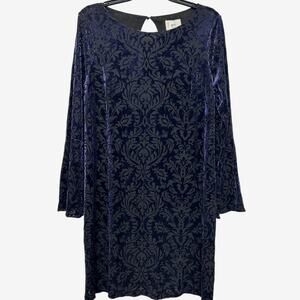 ECI New York Velvet Burnout Dress Navy Black Bell Sleeve Whimsigoth Indie NWT M